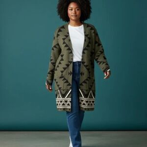 The Cozy Cardigan Color Green (Burnt Olive Combo) FRYE AND CO. Knit L heritage